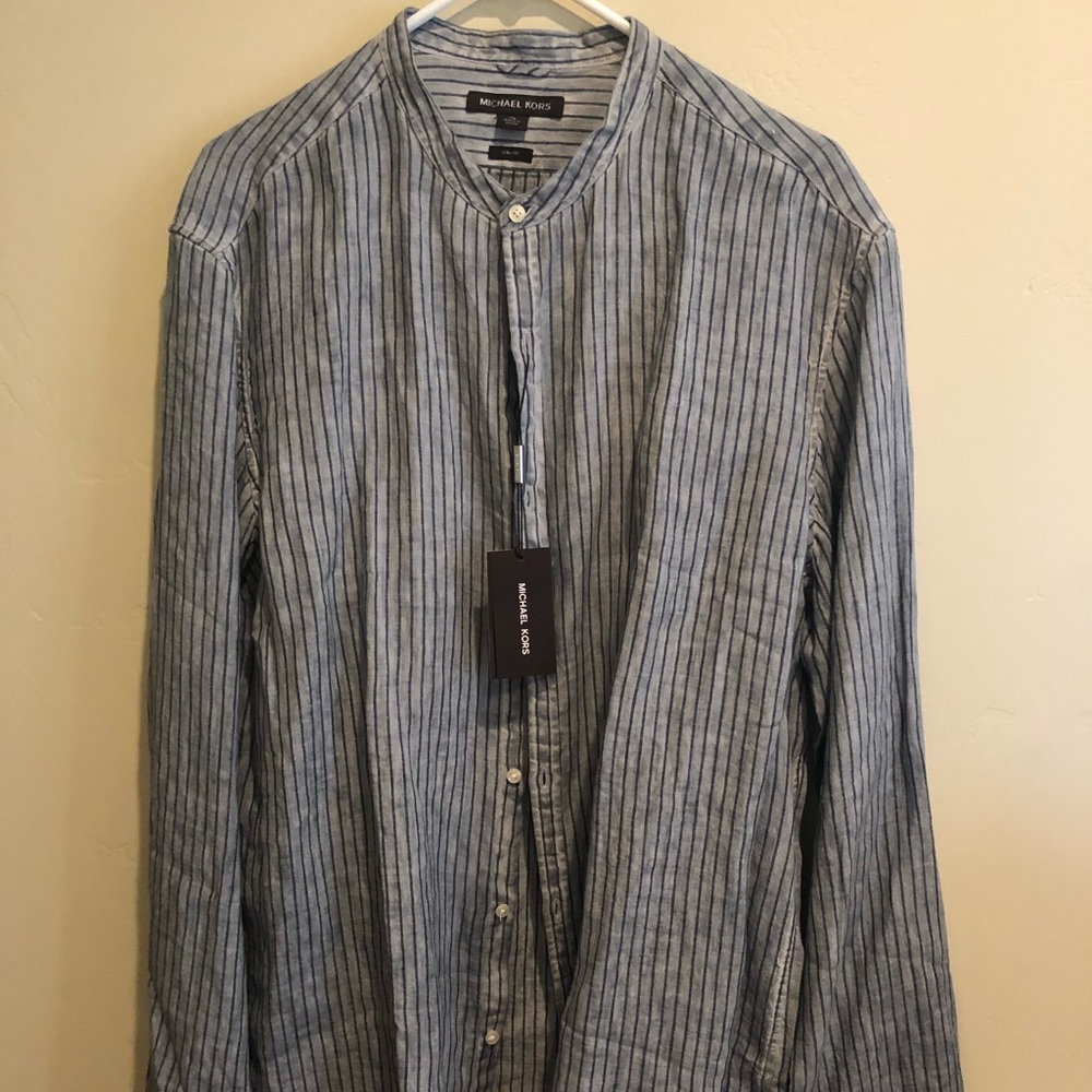 Michael Kors 100% linen XL slim fit no collar shrt